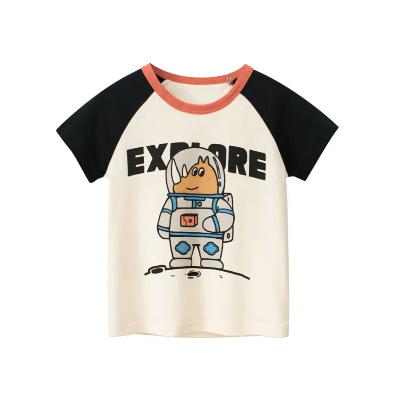 2024 Children T-Shirts Clothes for Boy 100% Cotton Bear Crocodile Spaceman Cartoon Kids Girls Short Sleeve Casual Sport Top Tees