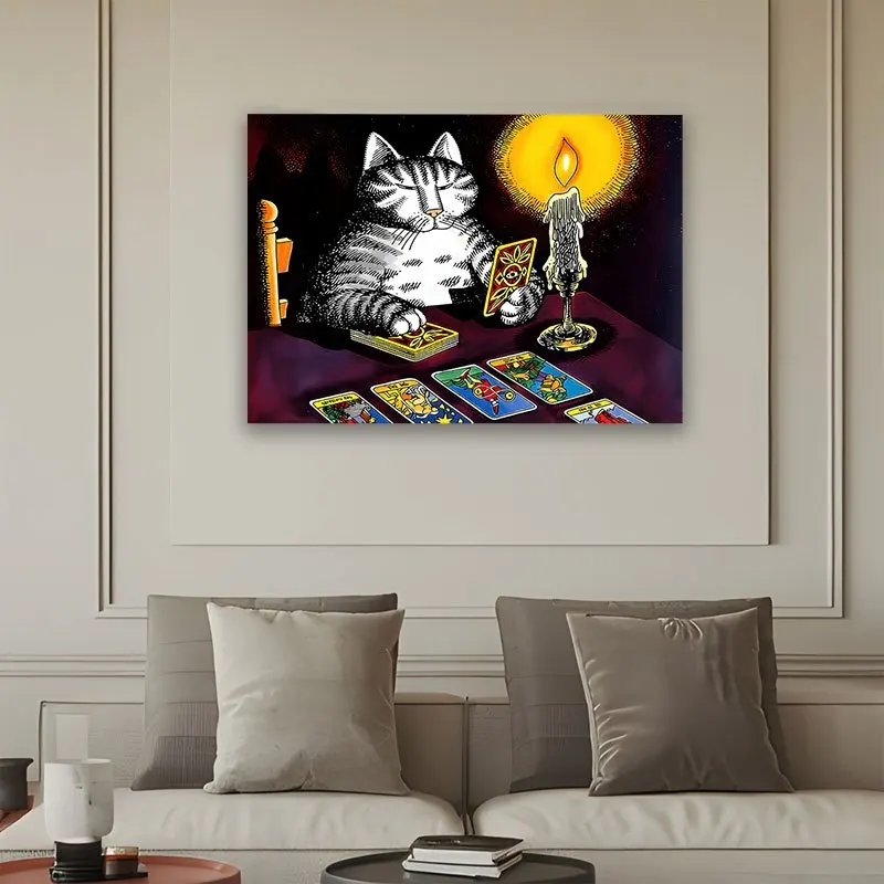 Tarot Divination, Cat Tapestry, Vintage Print, Candle Background Cloth, Home Living Room, Bedroom Wall Decoration, Hanging Cloth