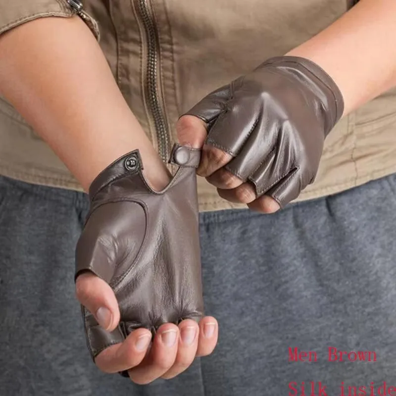 New Fashion High Quality Soft Women Men Half Finger Genuine Leather Motocycle Fingerless Sheepskin Gloves  S74
