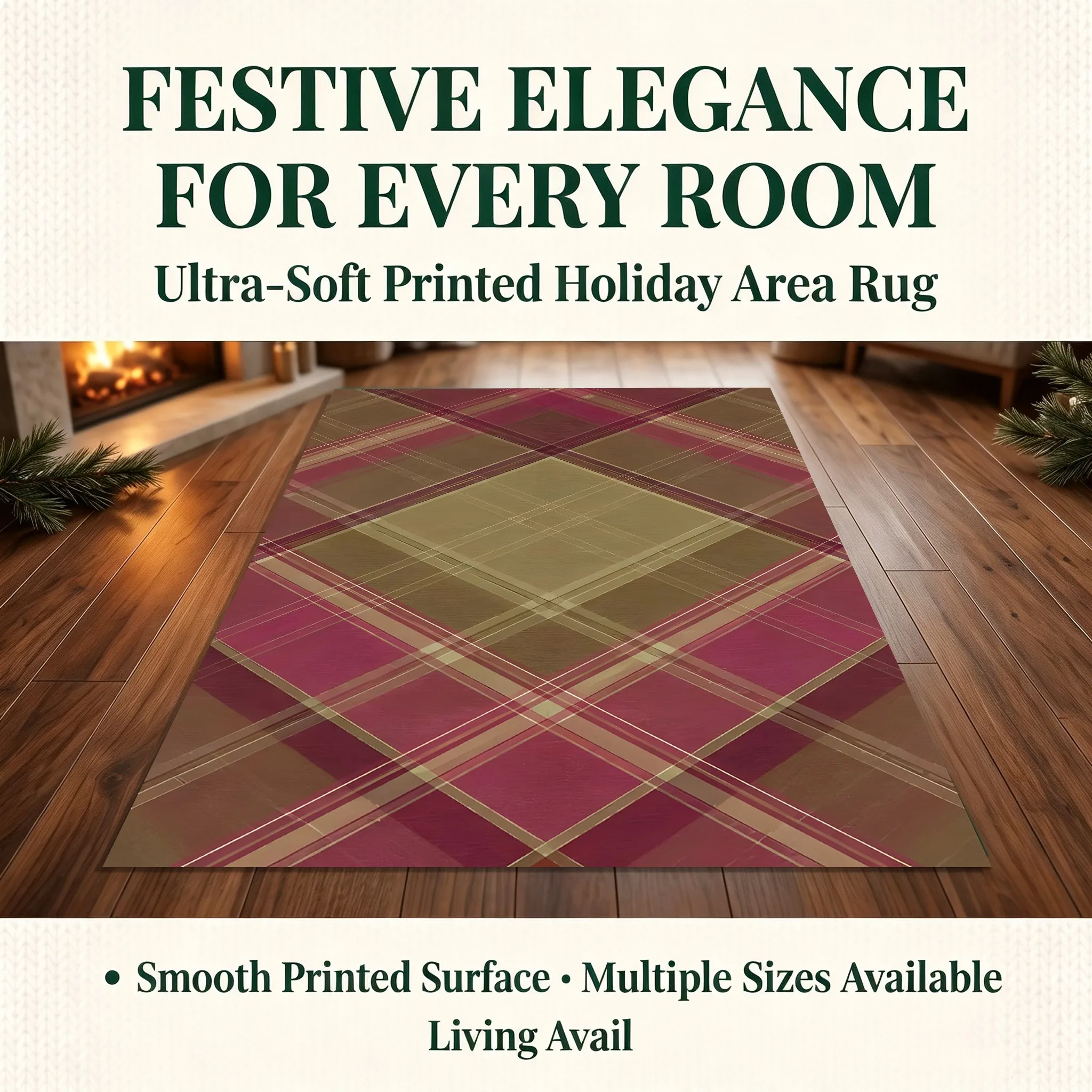 A Reddish-Brown Diamond-Patterned American Retro-Style Velvet Rug Suitable for Christmas and New Year, Perfect for the Living Room, Bedroom, or Bedside, Adding a Warm and Inviting Atmosphere to Autumn and Winter