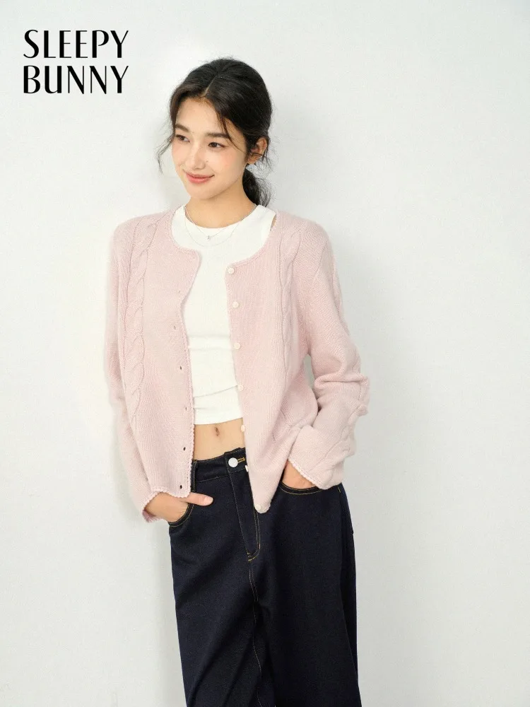 

Sweet Knit Soft Round Neck Cable Cardigan Women’s Slim Warm Sweater Coat Autumn Casual Elegant Fashion Outerwear Top Layering