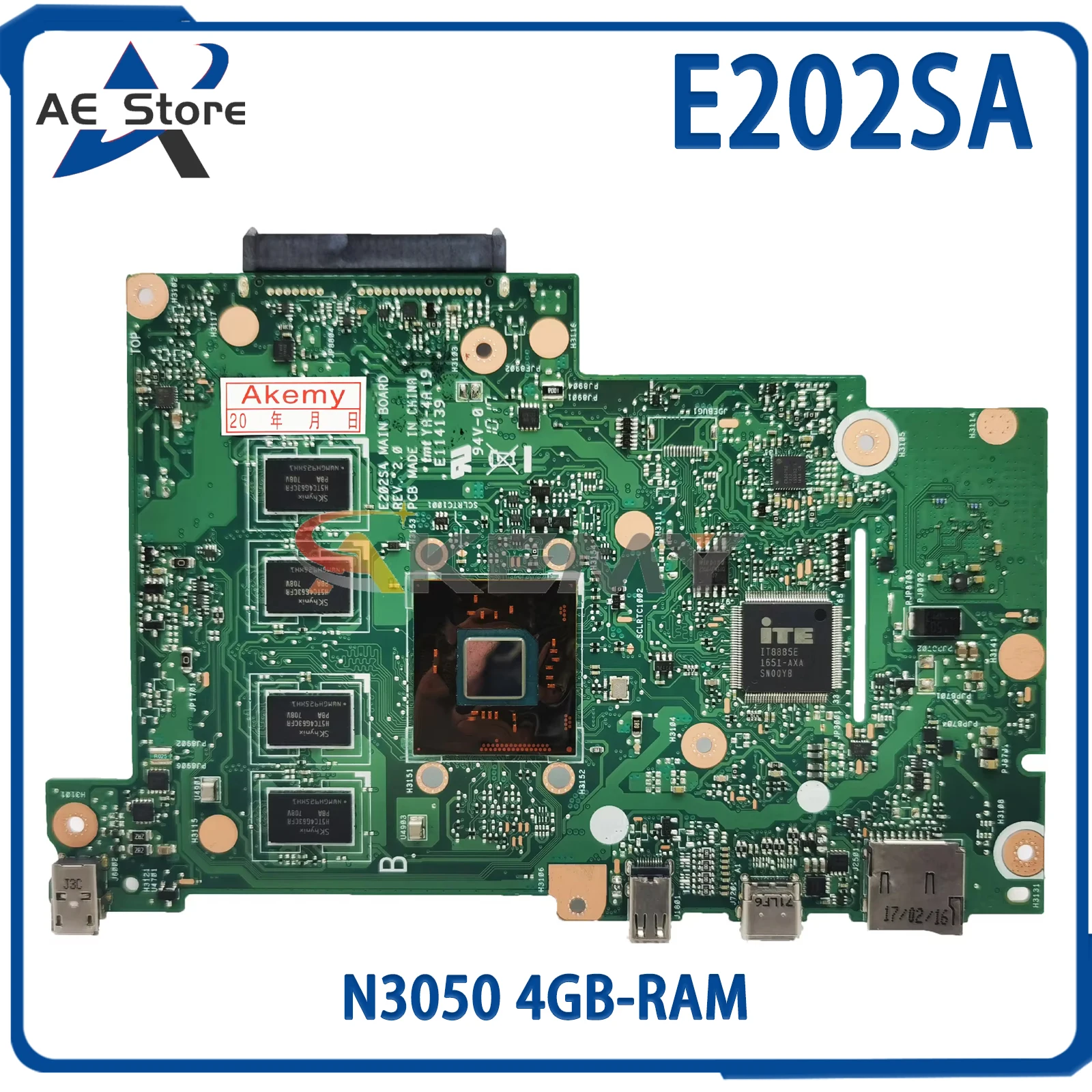 AE E202SA Notebook Mainboard For ASUS EeeBook E202S E202 Laptop Motherboard With N3050 4GB-RAM 100% Tested OK