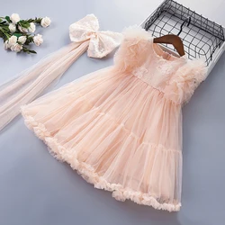 4-10 Years High Quality Summer New Solid Draped Ruched Kid Children Clothing Girl Party Birthday Princess Dress