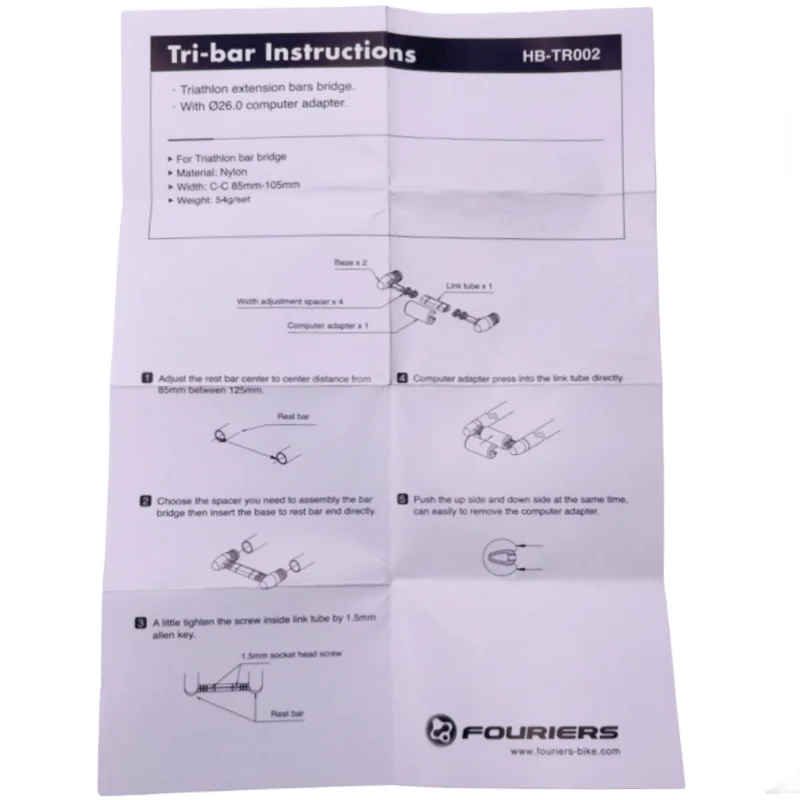 FOURIERS Triathlon tri-bar bridge Has an adjustable width to a maximum of 105mm. Also features a Ø26mm computer mount bar for