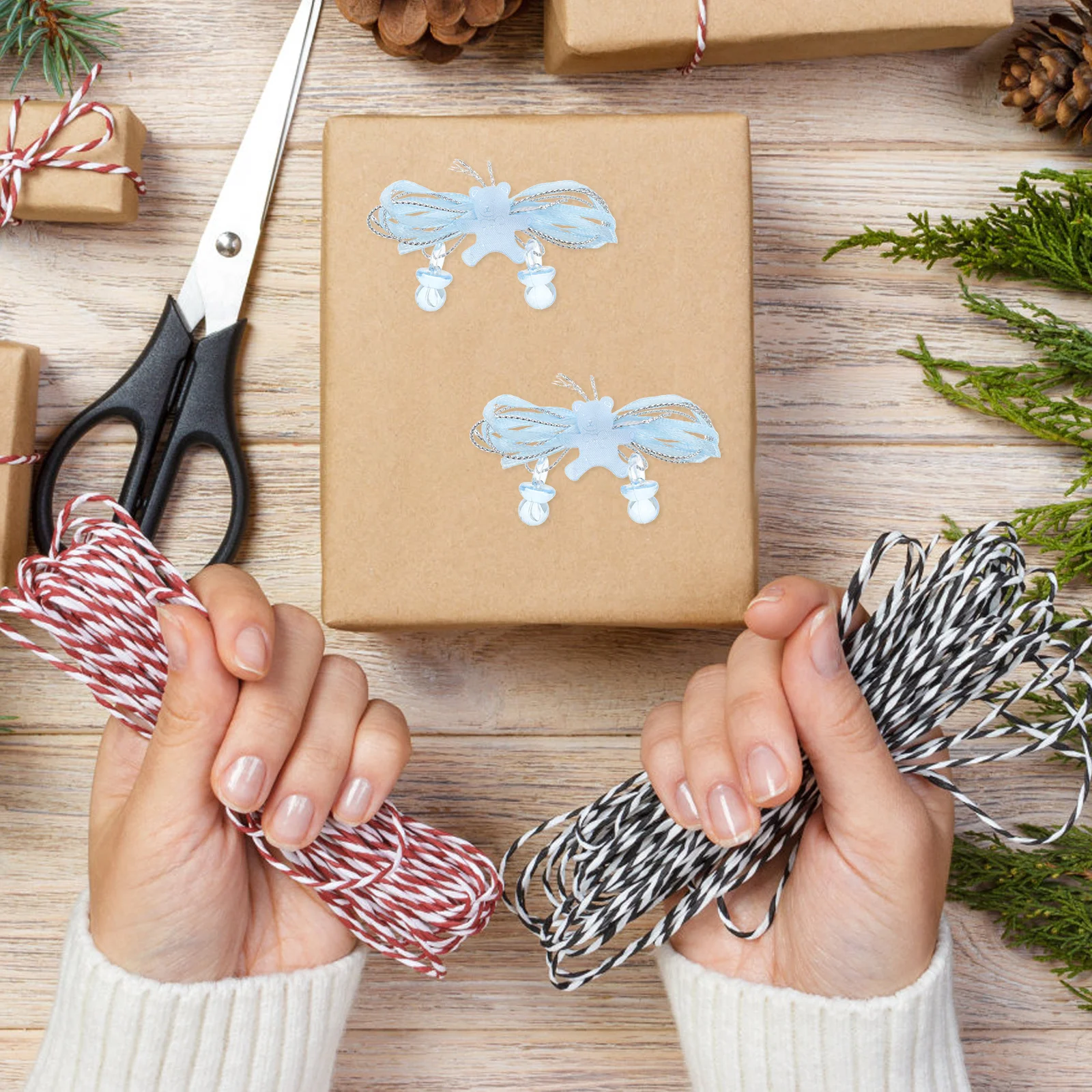 

Blue Twist Tie Bows DIY Party Decorations Baby Shower Gender Reveal Birthday Craft Ribbons Cloth Finish Easy Install