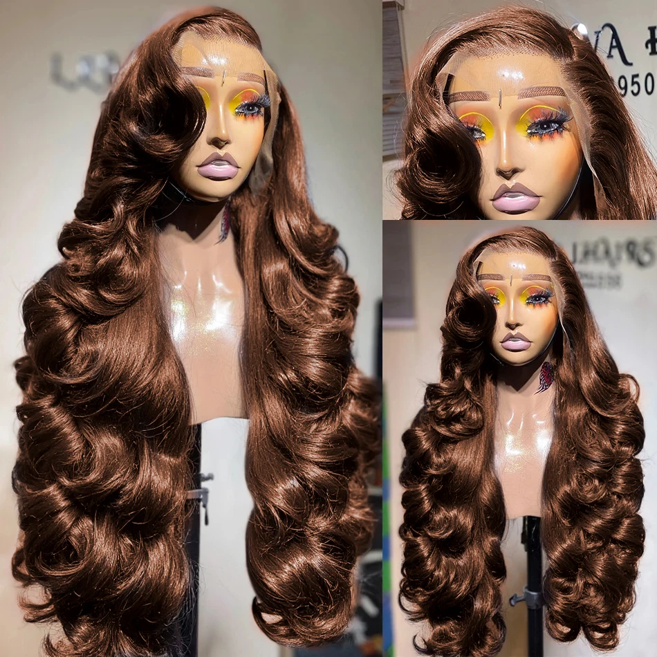 Parrucche frontali in pizzo 13x6 HD dell'onda del corpo Parrucche frontali in pizzo colorato Onda d'acqua Capelli umani 220 Densità Marrone cioccolato 13x4 Parrucca anteriore in pizzo per capelli umani