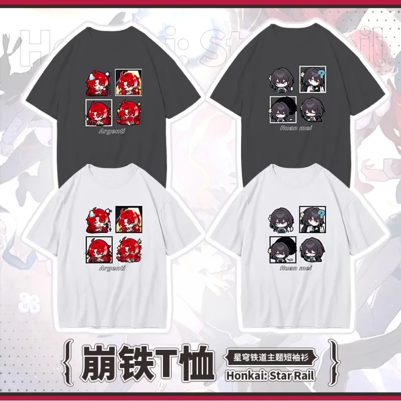 Game Honkai: Star Rail Cos Argenti Ruan Mei Unisex Anime 2024 Casual Cotton Summer Short-sleeved Top