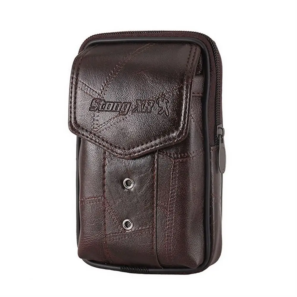 Cowhide Leather Men Phone Pouch Solid Color Delicate Design Phone Waist Bag Classic Texture Cell Phone Pouches