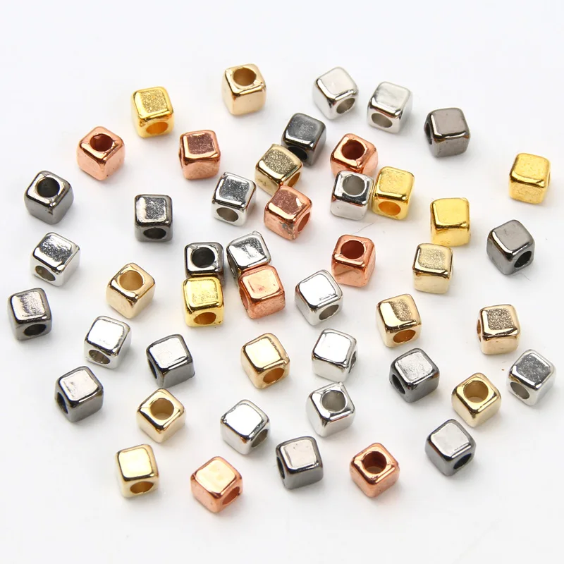 200 Stück 4 mm CCB-Material, golden, versilbert, quadratisch, lose Distanzperlen für DIY-Schmuckherstellung, Armbänder, Halsketten, Zubehör