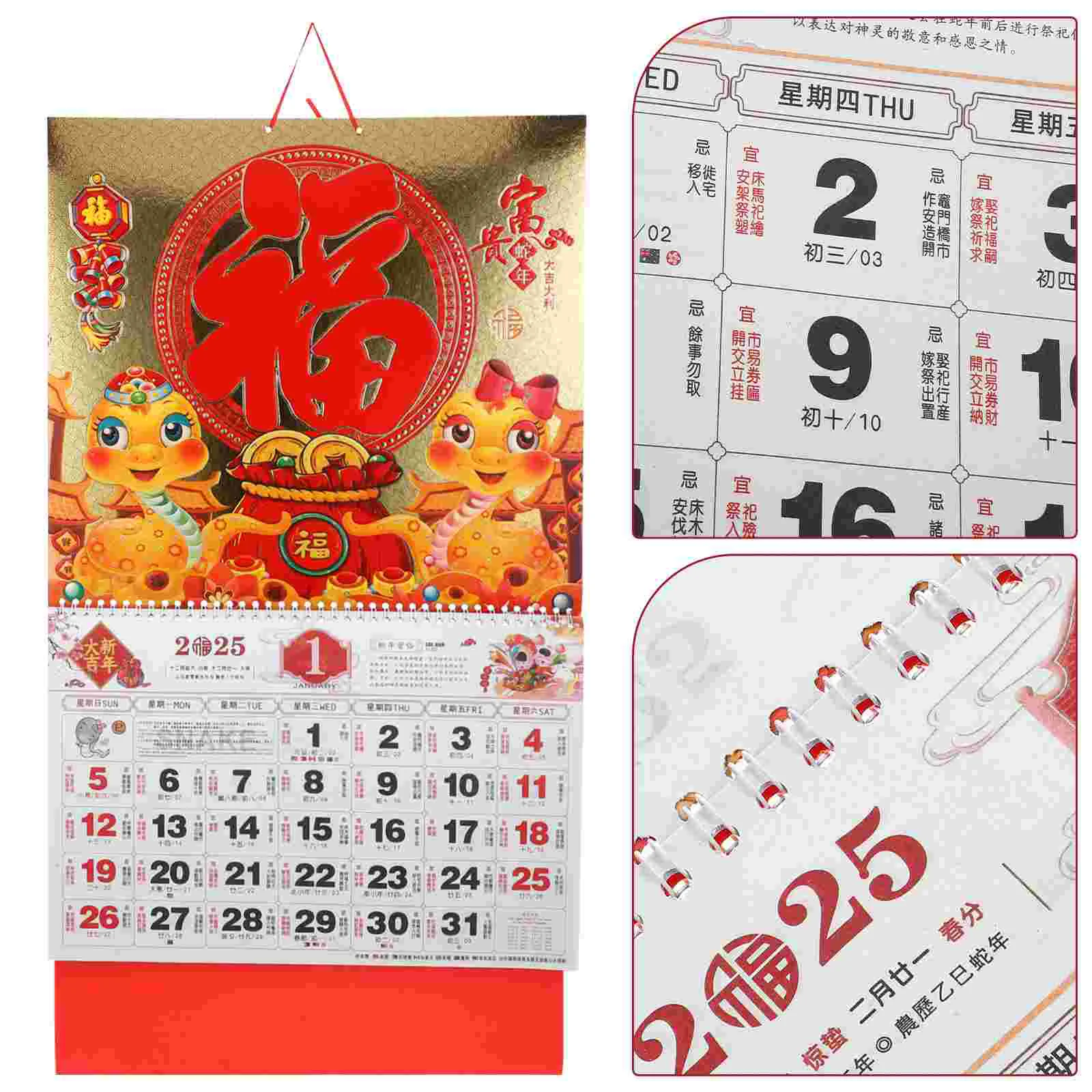 

Calendar Clear Printed Hanging Chinese New Year Countdown 2025 of Snake Delicate Daily Gold Leaf Dating