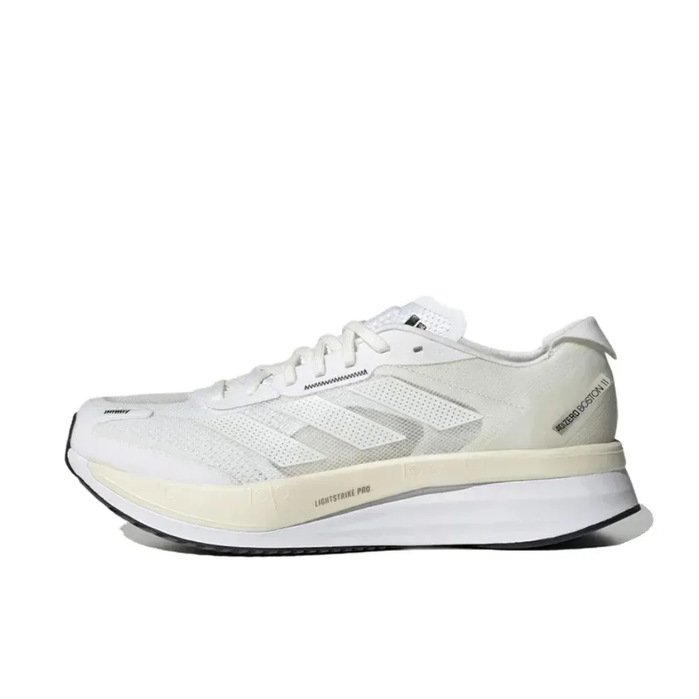 Adidas Adizero Boston 11 Trendy Versatile Low Top Casual Running Shoes Comfortable Shock Absorbing Sneakers Beige White Colorway