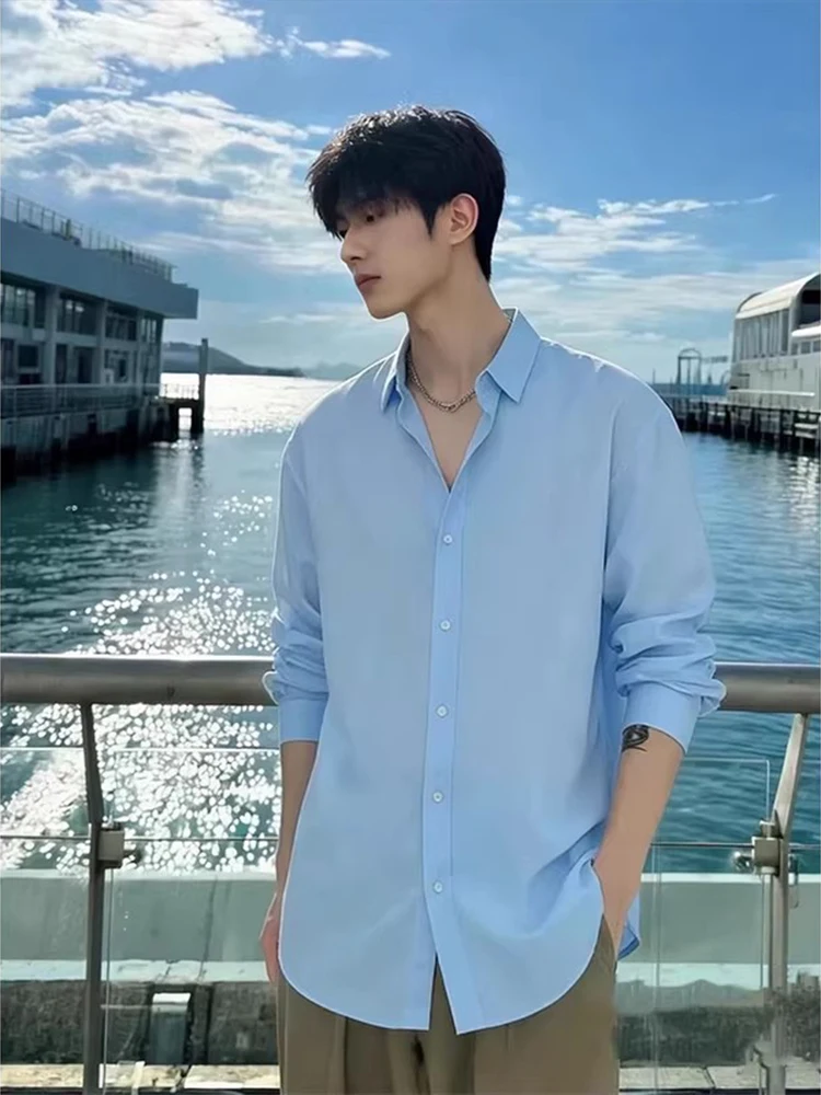 

Blue Long Sve irt Busin Commute Sle Inner Wear Casual Youthful Stand Fit M Faion Workwear Blue irt