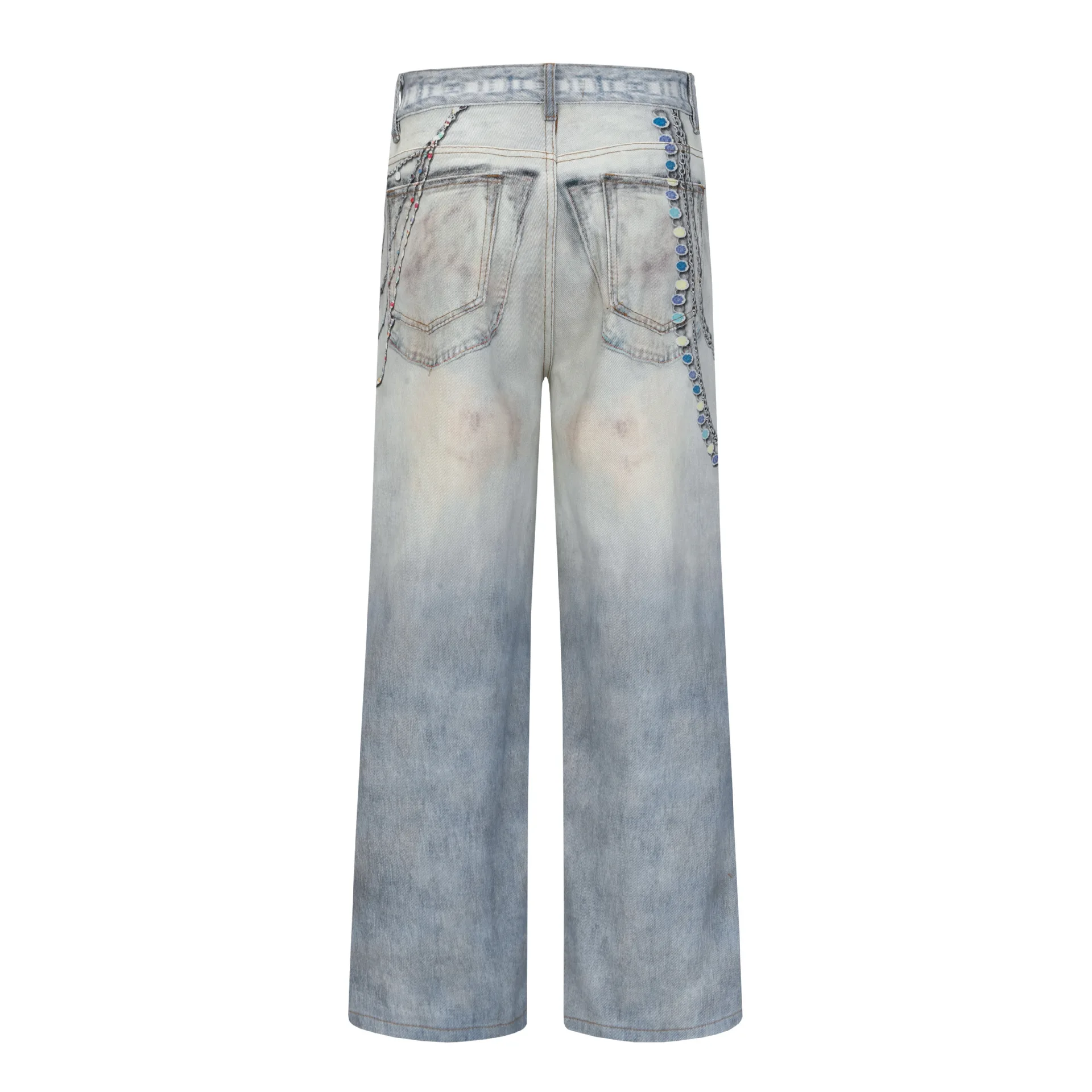 남성 하이 스트리트 그래피티 힙합 청바지 패션 스트릿웨어 페인티드 데님 트라우저 워싱 프린트 그래피티 진 스트레이트 핏