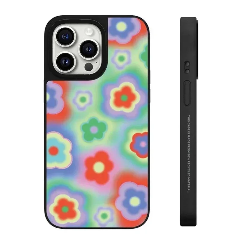 

MagSafe Mirror Surface Colorful Flower Pattern iPhone 11 12 13 14 15 Pro Max Protective Case