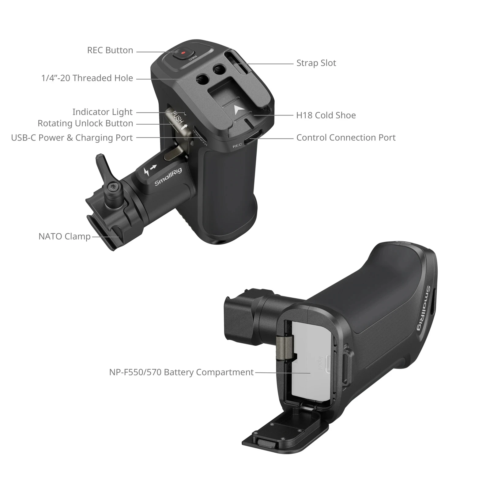 SmallRig Rotating Side Handle with Trigger REC Built-in Shutter Control for Sony Mirrorless Cameras Canon / Blackmagic