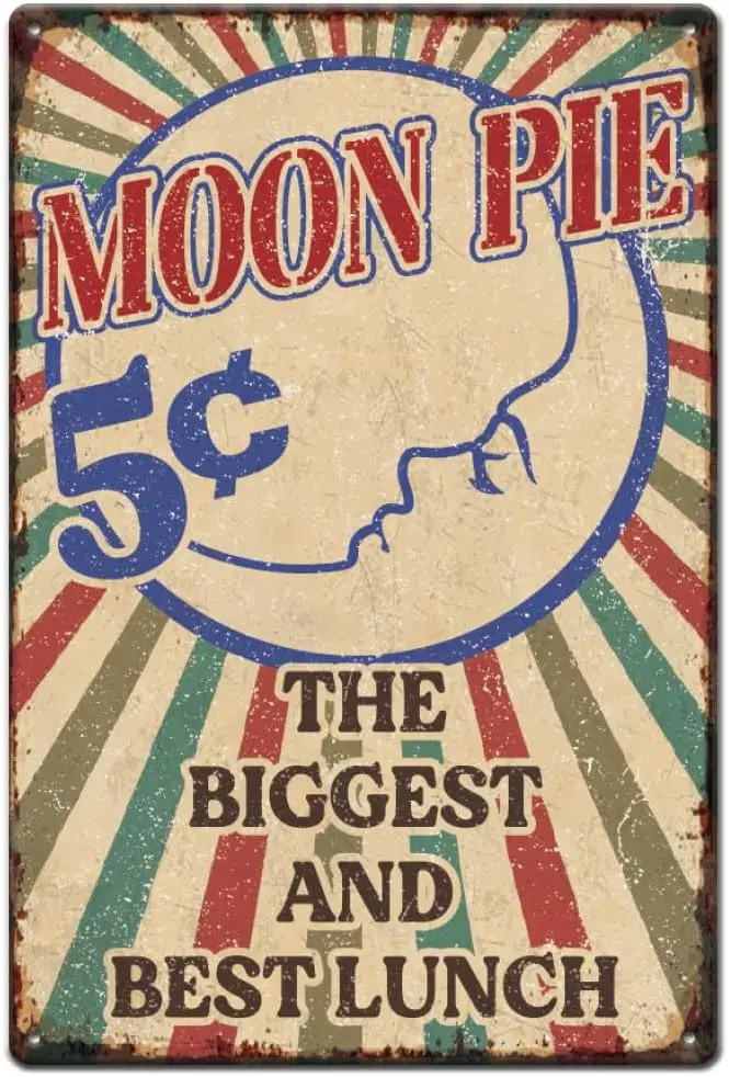 Moon Pie Metal Tin Sign The Biggest and Best Lunch Metal Signs Retro Wall Plaque Vintage Wall Art Poster Outdoor Home Decoratio