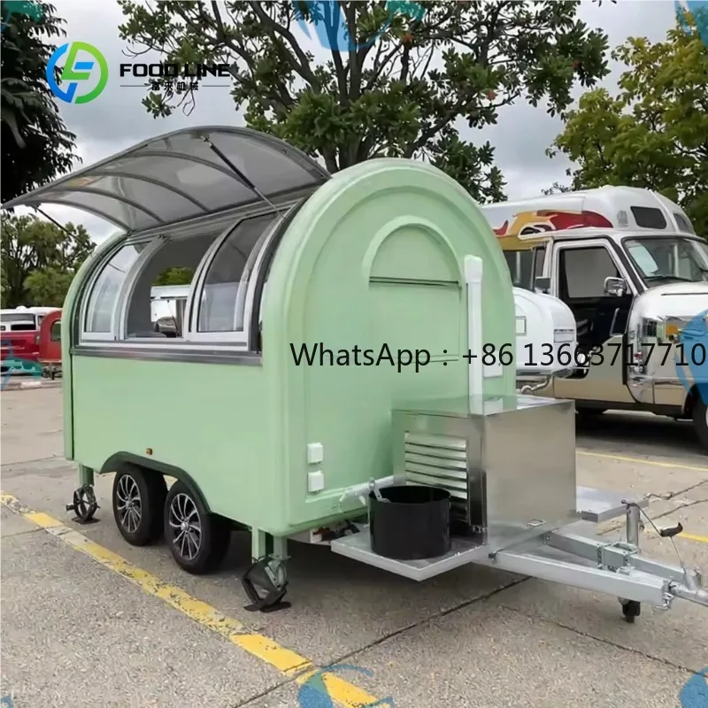 Customized Round Food Trailer Top Quality Concession Food Cart 2025 Full Kitchen Equipped Sliding Windows Commercial Outdoor Use