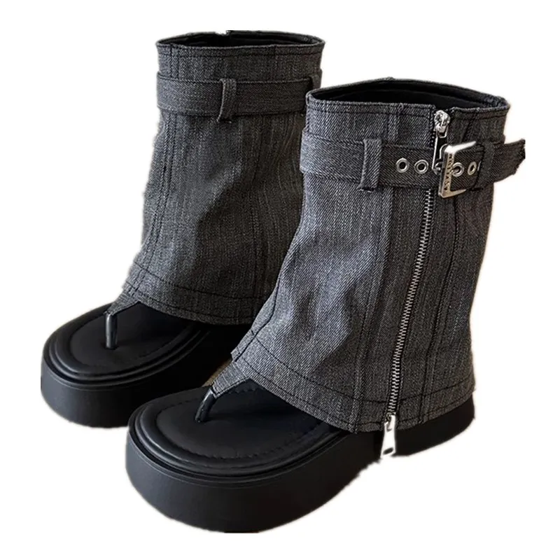 

Women's Roman Boot Sandals with Belt Buckle Platform Flip Flop Retro Style Two-Way Wear Summer New Arrival Casual Shoes