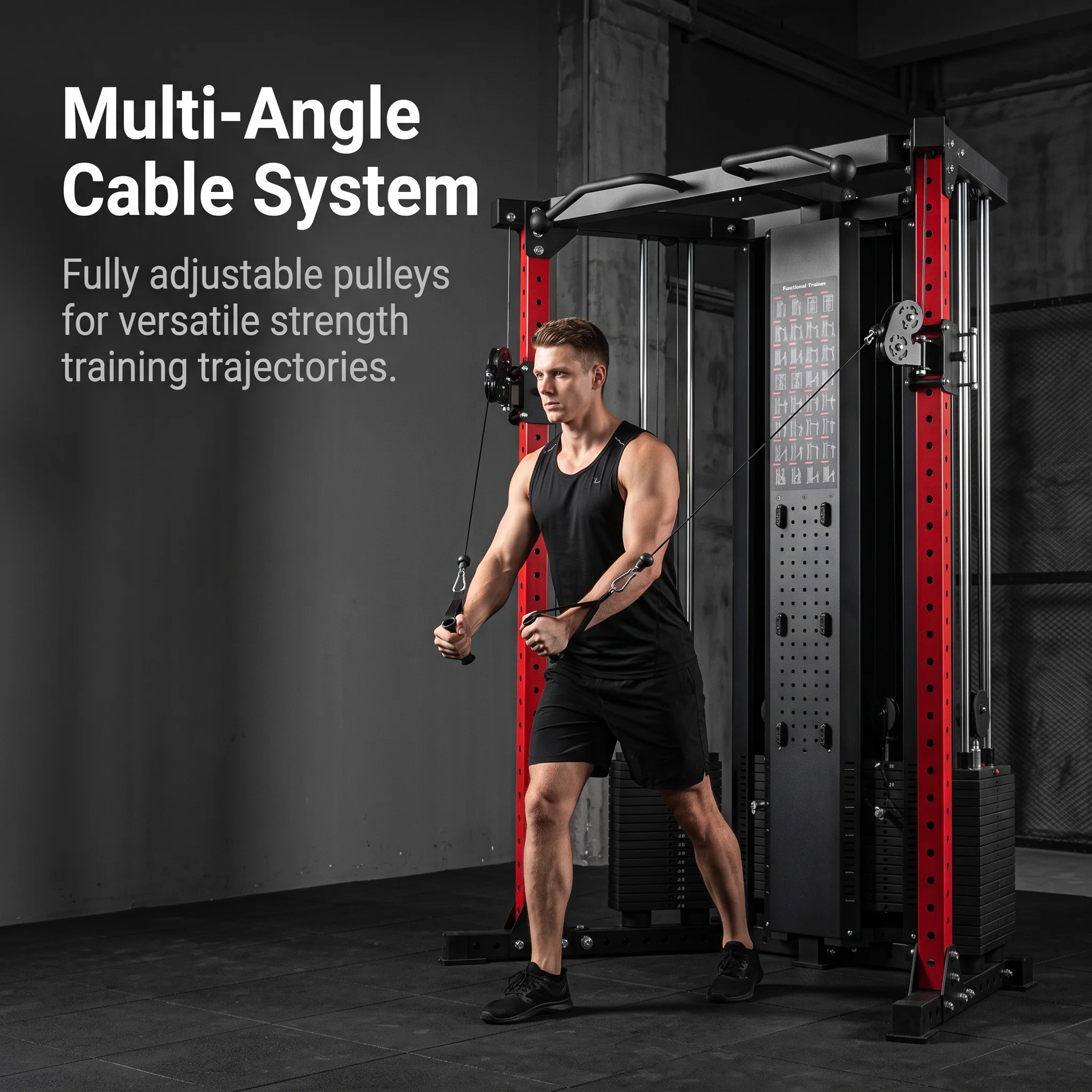 Multifunctional Cable Crossover Power Rack Full Body Workout Trainer Dual Adjustable Pulley System Hidden Stable Weight Stack