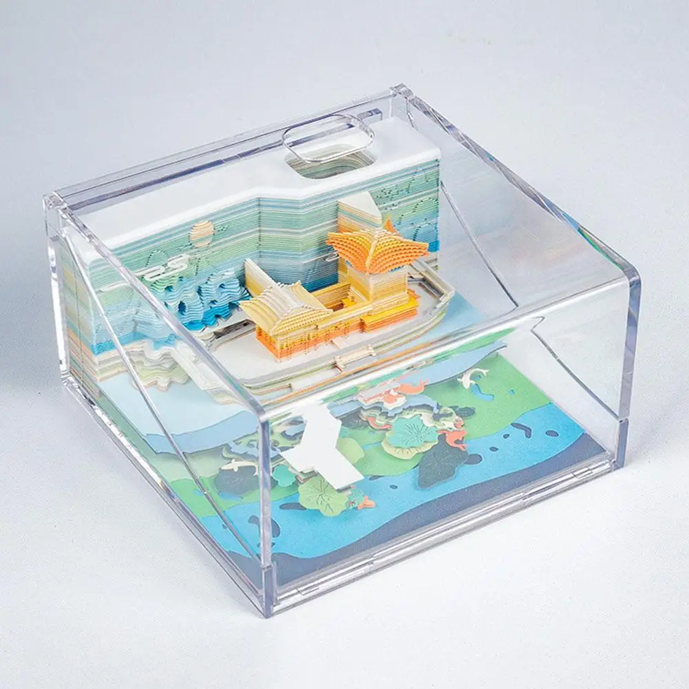 3D Paper Carving Model Note Table Three-dimensional Paper Model Notepad Pen Holder Holiday Xmas Gifts With Box
