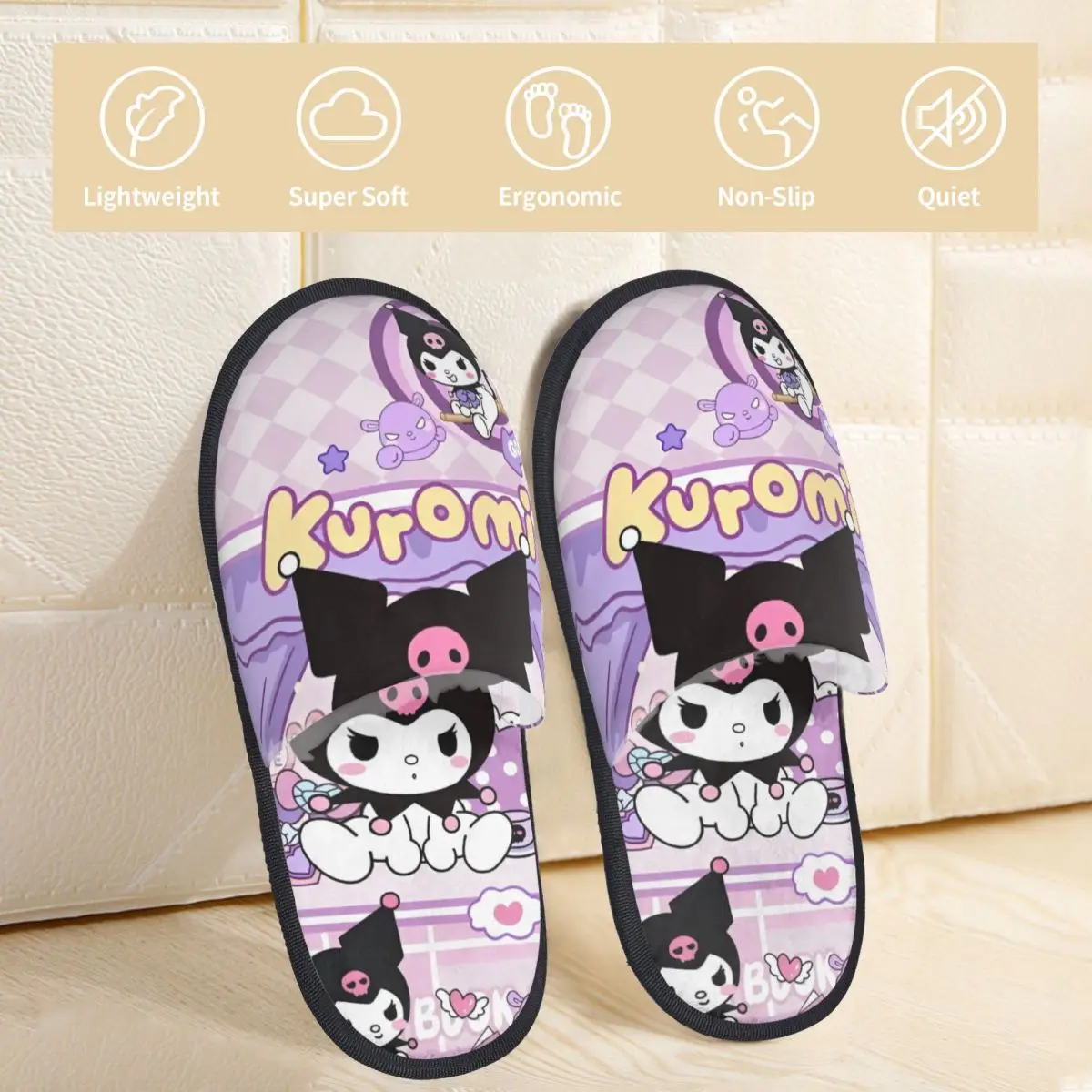 Sanrio Kuromi Slippers for Woman Man House Shoes Soft SPA Slippers