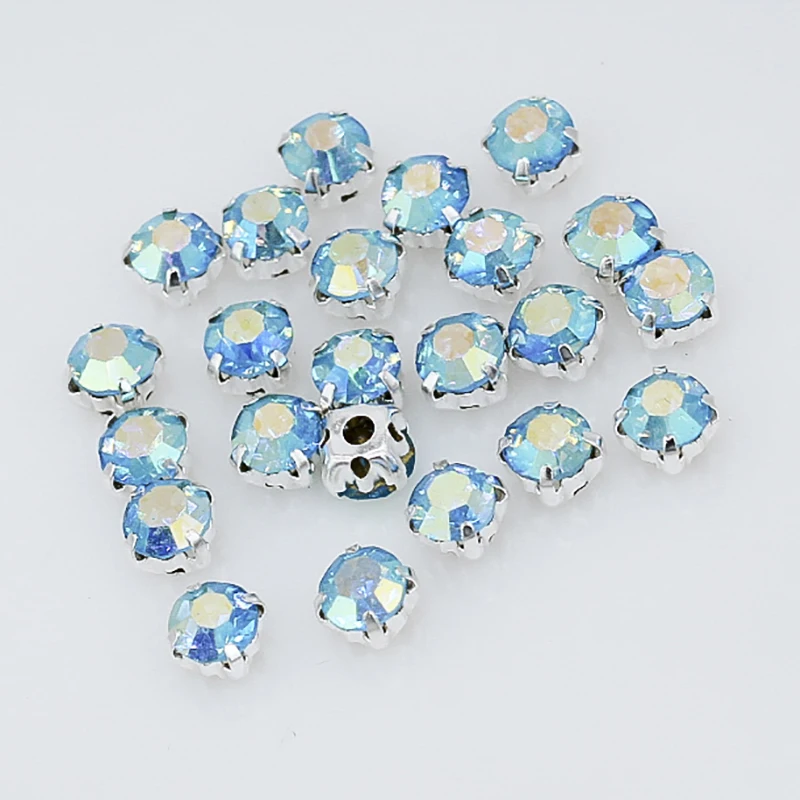 3mm 4mm 5mm 6mm color AB Sew on Round crystal glass Rhinestone jewels Silver Cup Claw montees sewing stone Clothes accessories