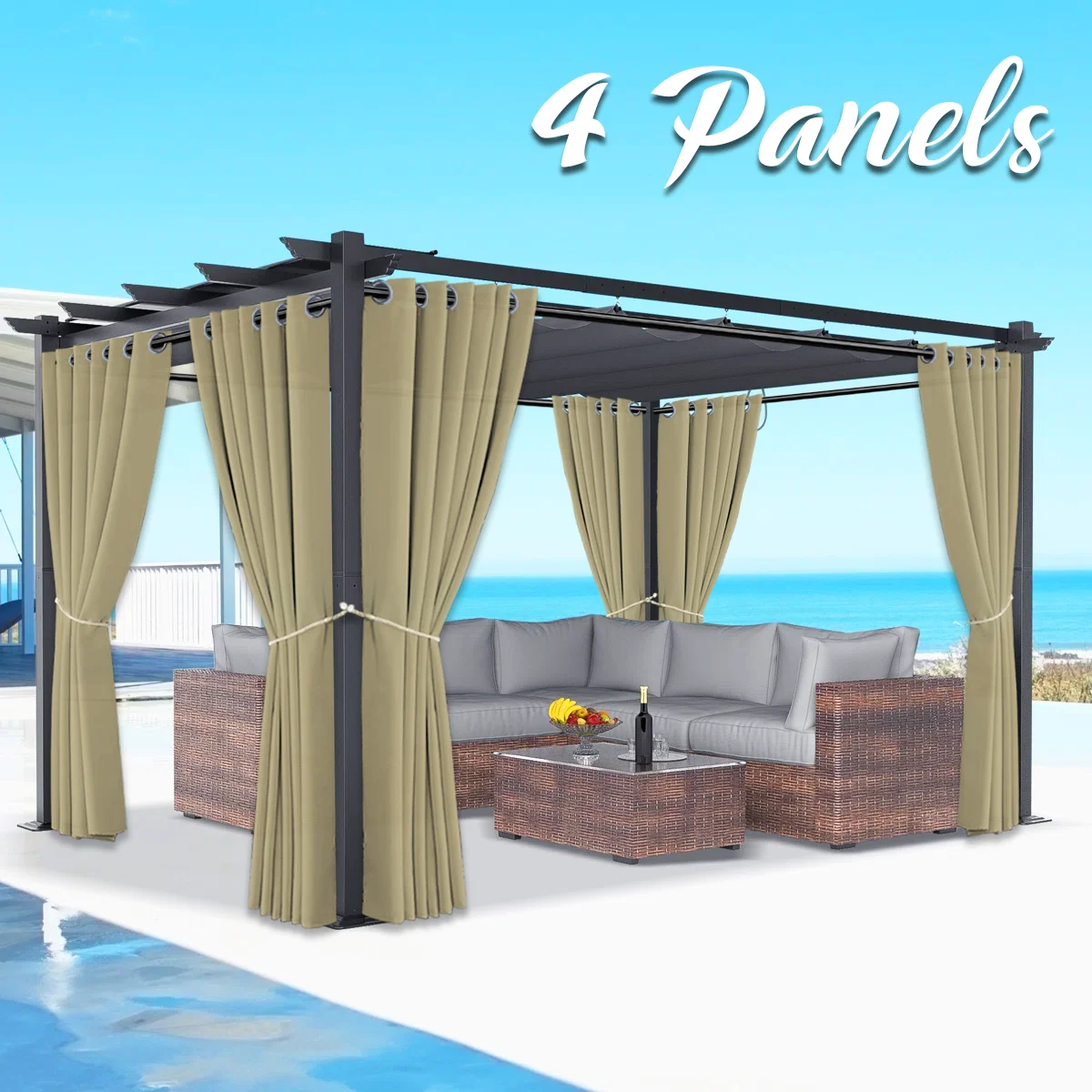 4 個の屋外防水グロメットトップライトフィルタリングカーテンパティオ、ポーチ、パーゴラ、ガゼボ、プライバシー保護庭の装飾用