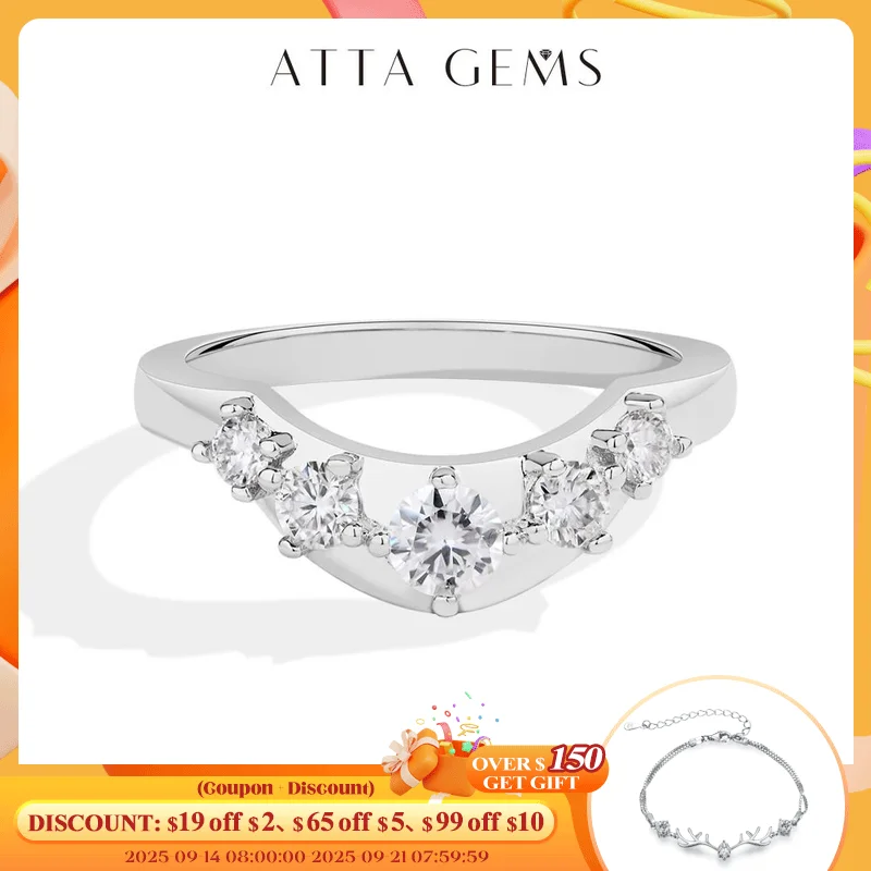 

ATTAGEMS 4mm Moissanite Ring DVVS1 Real 925 Sterling Silver Dainty V-Shaped for Women Men Wedding Band Vintage Jewelry Certified