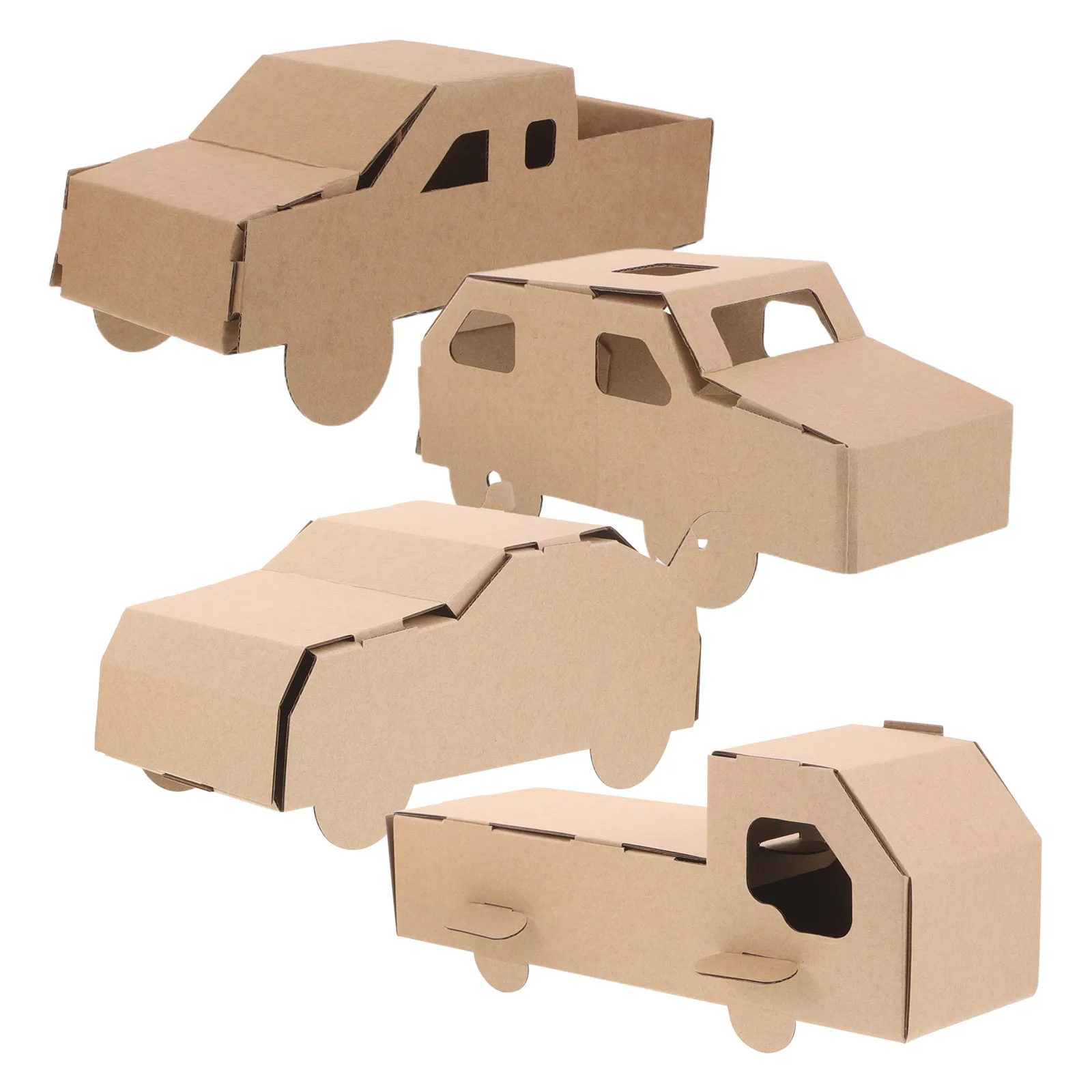 

4Sets DIY Cardboard Car for Kids Unpainted 3D Puzzle Paper Vehicle Craft Educational Birthday School Assembled Vehicle Model
