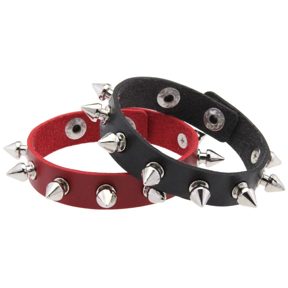 Black Red Goth Bracelets For Women Punk Boho Emo Spike Rivets PU Leather Bracelet Cuff Bangles Festival Jewelry Party Gifts