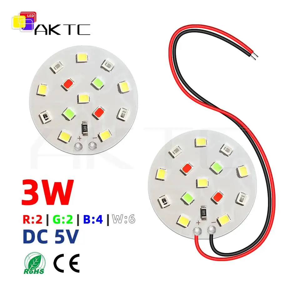 DC 5V LED Fish Tank Lamp Bulb Light Source 4-Color Light Board Red Green Blue White SMD2835 Aluminum 35mm Round Lamp Board 3W