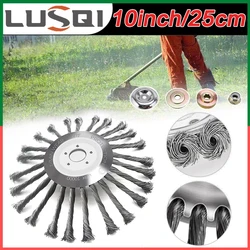 LUSQI 10'' Steel Wire Wheel Grass Trimmer Head Garden Weeding Brush Replacement For Home Gasoline Brushcutter Removal Rust&Moss