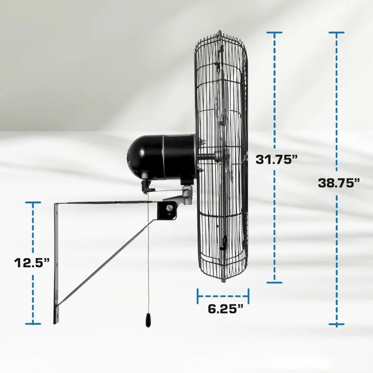 Ventilador oscilante para montaje en pared, 3 velocidades silenciosas, grado comercial profesional, 30"