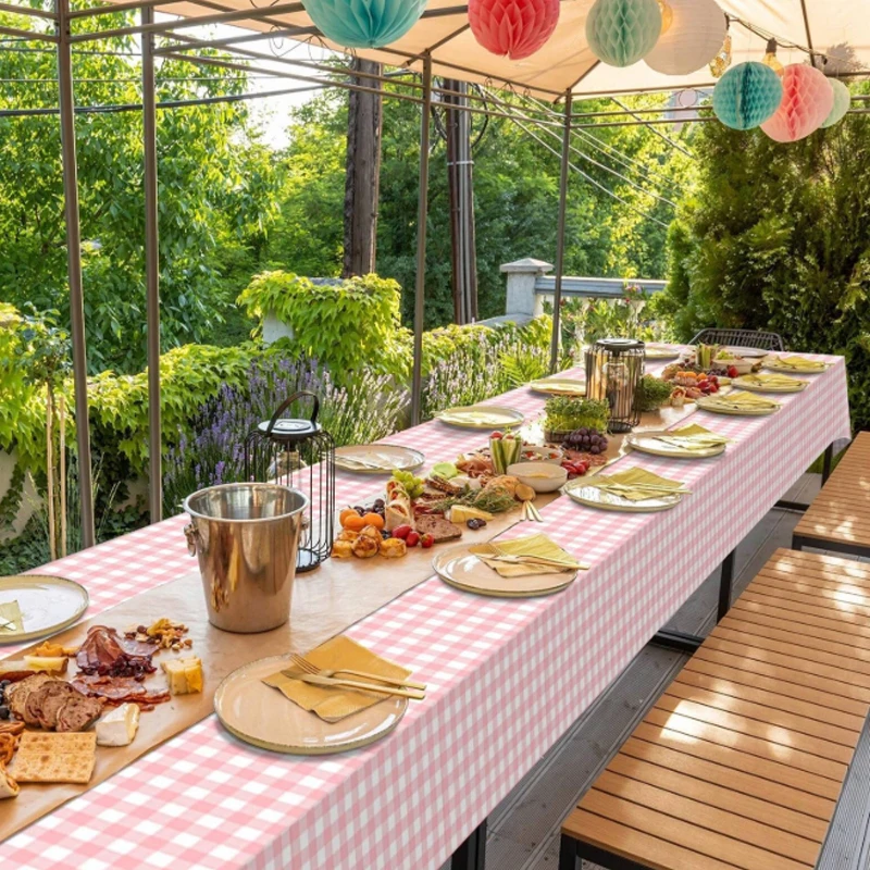1PC Valentinstag rosa und weiß karierte Tischdecke, Restaurant Küche Picknick Hochzeit Party Dekoration Tischdecke – Detail 3