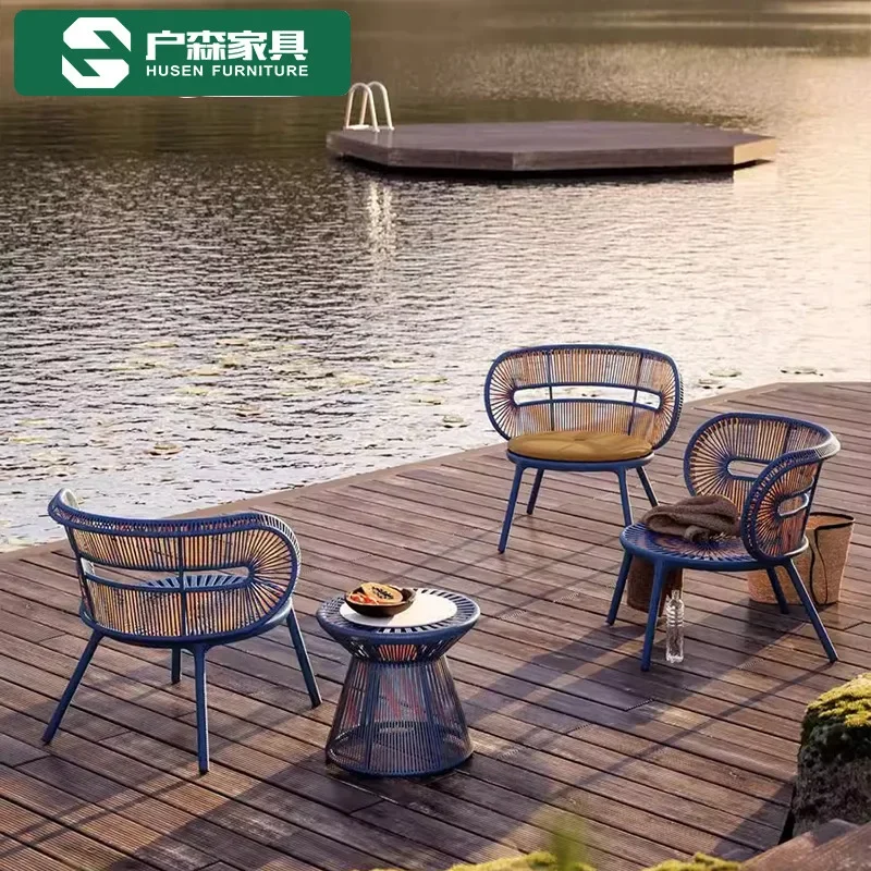 Outdoor furniture table and chair dining table rattan chair rock slab balcony creative courtyard simple leisure  combination