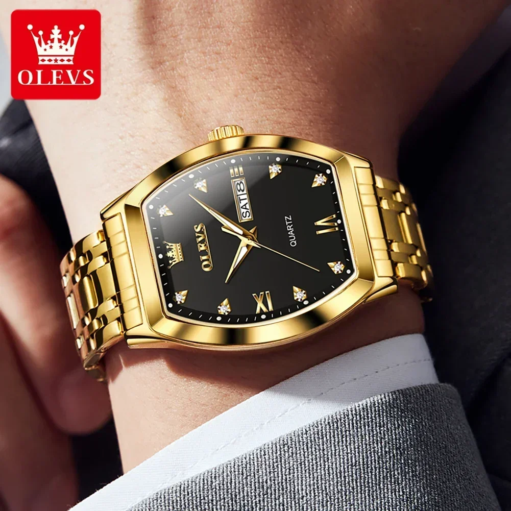 OLEVS Fashion Man Watch Luxury Golden Stainless Steel Men's Watches Business Quartz Wrist Watch Date Week Luminous Watch for Men