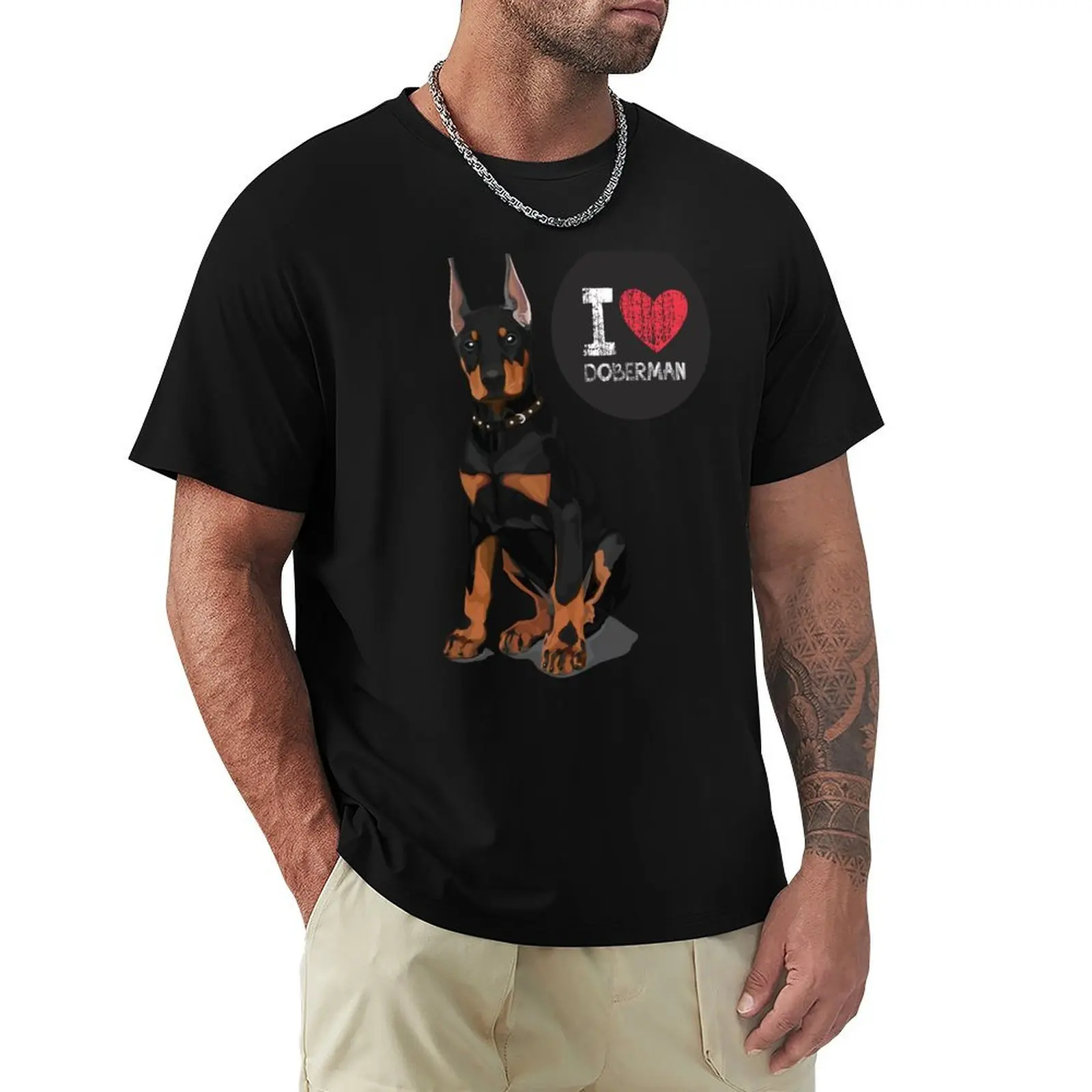 I Love Doberman T-Shirt tops blacks heavyweights tshirts for men