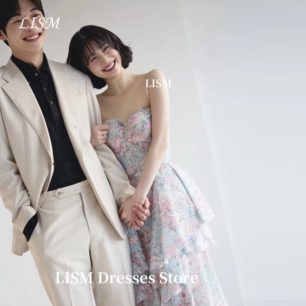 

LISM Sweetheart Printed Flower A-Line Korea Wedding Party Dresses Tiered Long Elegant Evening Dresses Customize Corsets Back