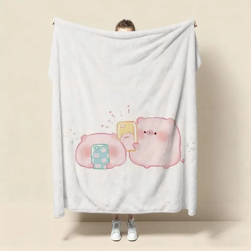 VIKAMA Cute Selfie Pig Flannel Air Conditioner Throw Blanket Cartoon Pig Phone Print Soft Warm Sofa Bedroom Kids Room Decor