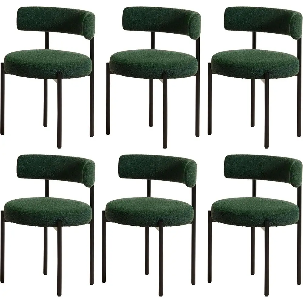 

Mid-Century Modern Green Upholstered Dining Chairs Set of 6 with Round Back for Kitchen or Restaurant