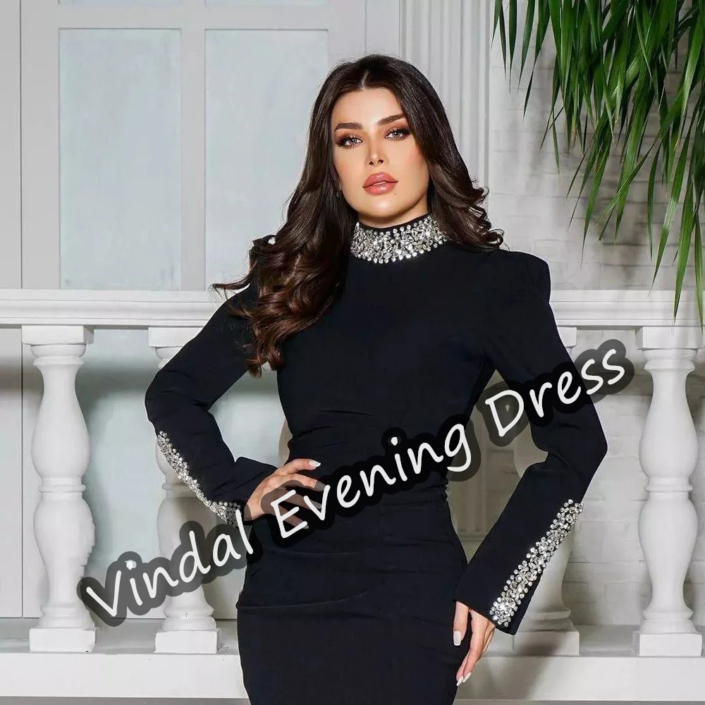 Vindal Scoop Neckline Evening Dress Floor Length Mermaid Elegant Built-in Bra Crepe Saudi Arabia Long Sleeves For Woman 2024