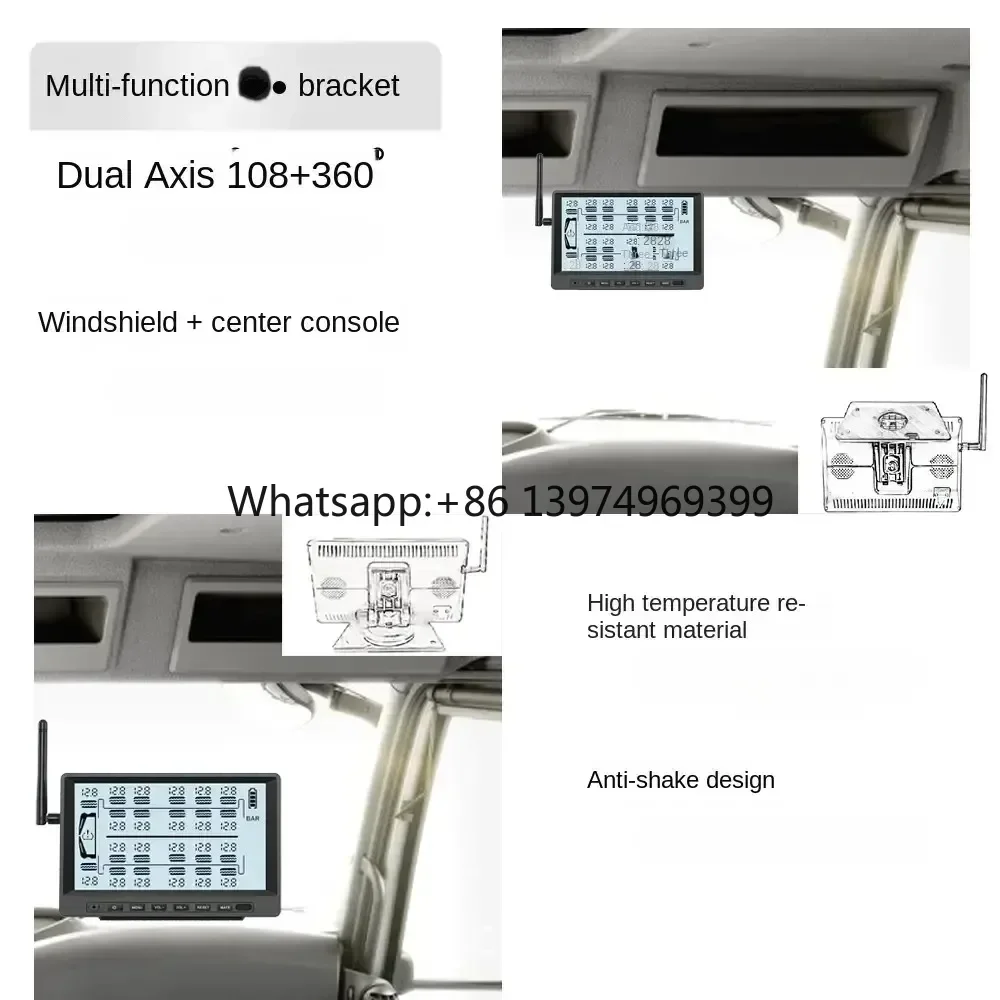 Heavy Duty 10-Wheel TPMS Digital External TPMS Real-Time Alarm Solar Powered 433.92MHz for Semi Trailer Bus Van Commercial Truck