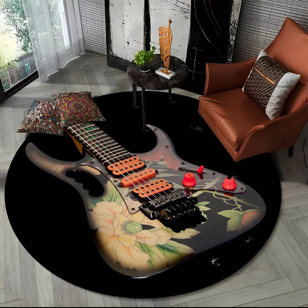 Electric Guitar Classical Guitar Round Carpet Rug for Living Room Bedroom Child Playroom Decor,Pet Area Rug Non-slip Floor Mat