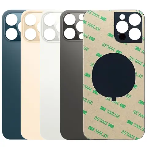 Para IPhone 12 Pro Max cubierta trasera de vidrio carcasa de repuesto rápido cubierta de batería agujero grande vidrio trasero + pegamento 3M