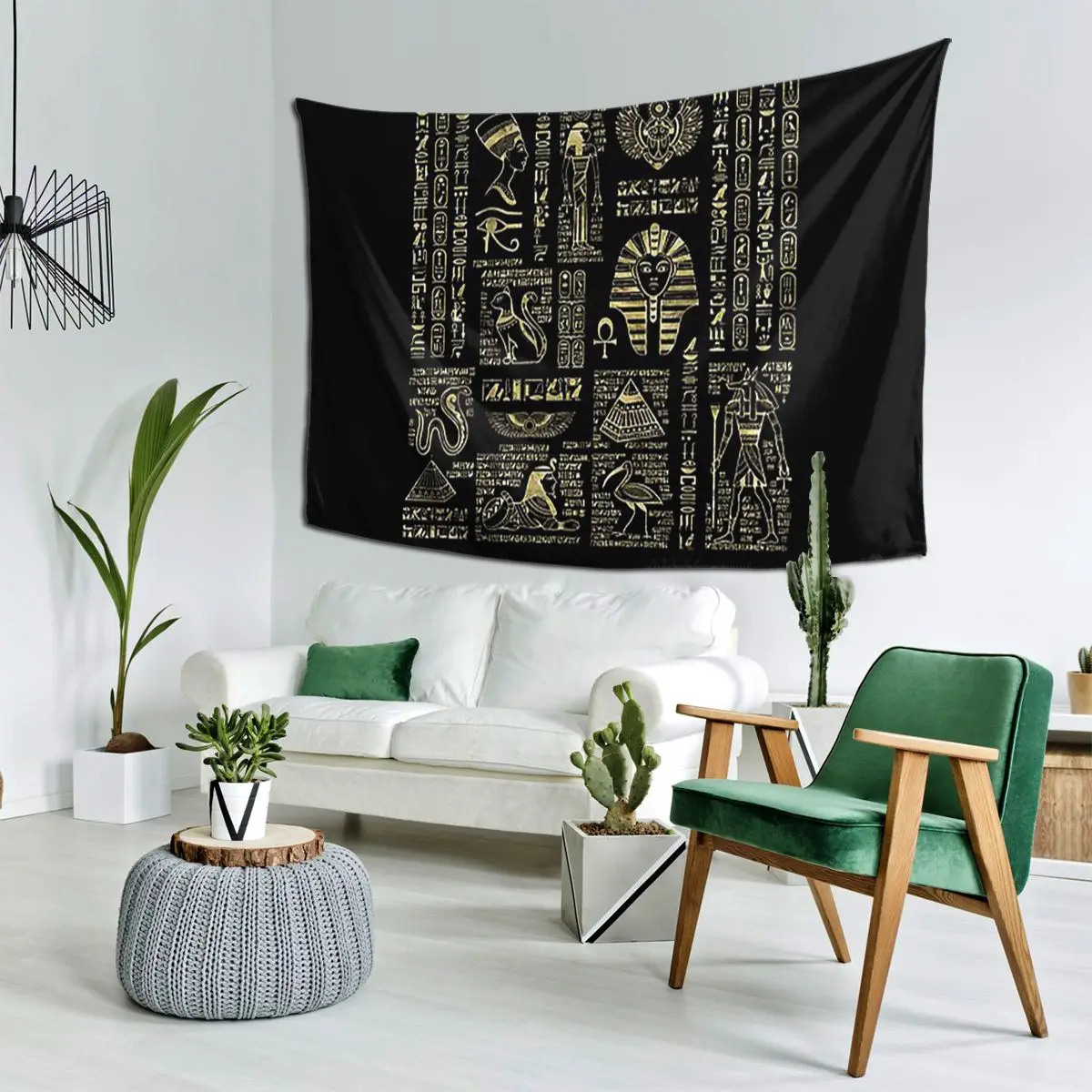 Egyptian Hieroglyphs And Deities Gold On Black Tapestry Hippie Wall Hanging Aesthetic Home Decoration Tapestries for Living Room