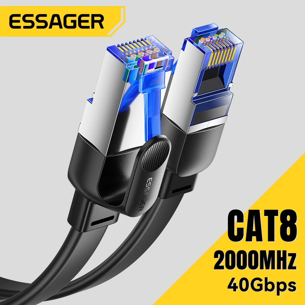 Essager CAT8 Ethernet Cable 40Gbps High-Speed Network Cord with 2000MHz RJ45 Connector for Laptops PS5 Routers  Gaming Devices
