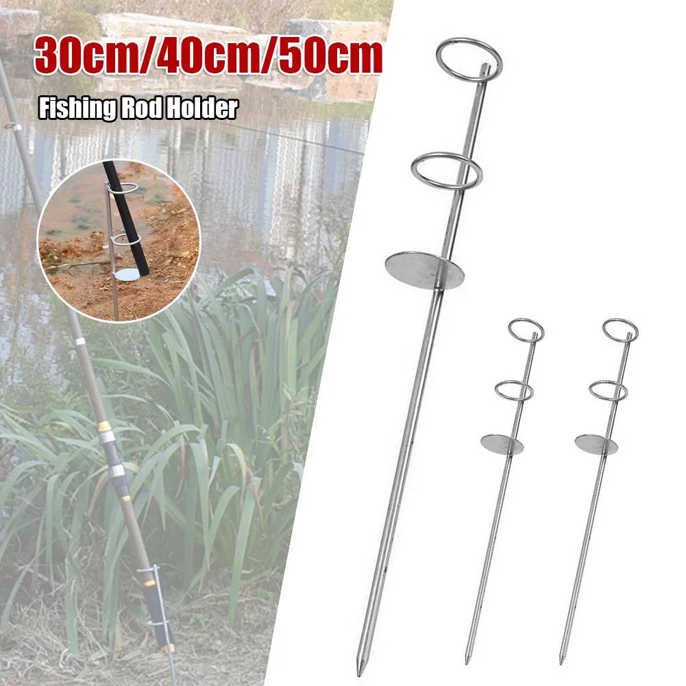 30/40/50cm Fishing Rod Holder Stainless Steel Ground Spike Rod Rest Fishiing Stand Portable Fishing Ground Rod Holder Tackles