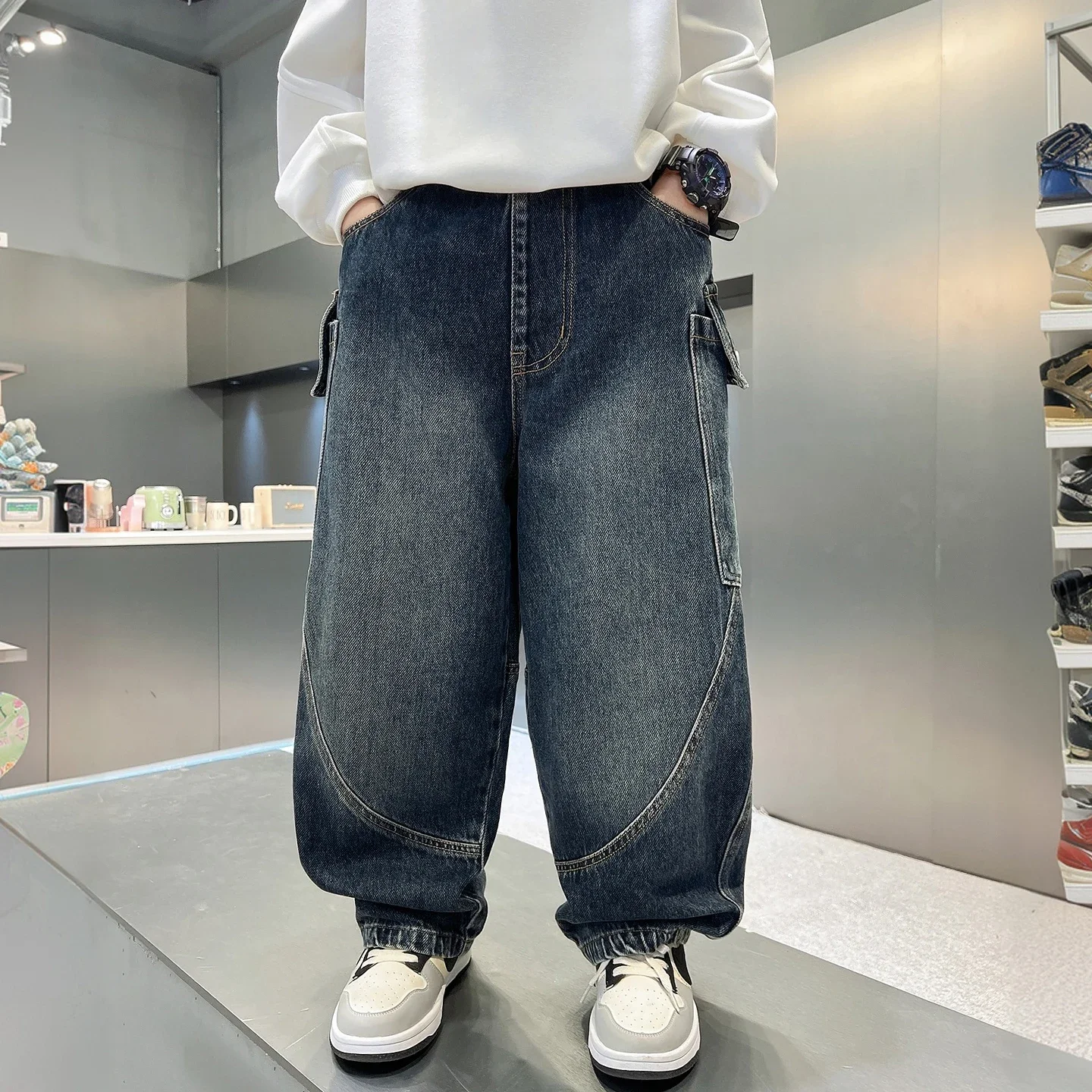 

2025NewNew 2025 Boys' Casual Korean Style Autumn and Winter Loose Simple Denim Jeans High Quality.4-15year