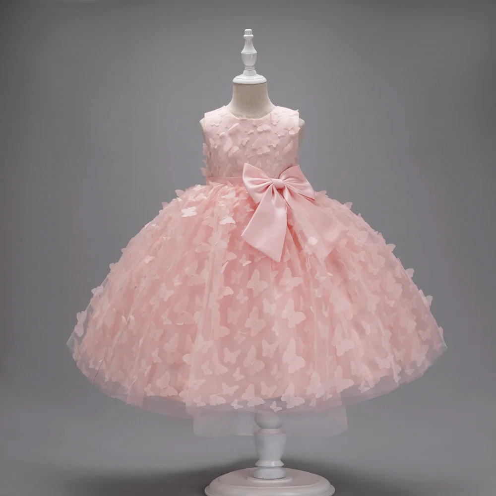 Robe de demoiselle d'honneur pour mariage, appliques papillon en tulle avec nœud, modèle de fête d'anniversaire pour enfants, robe de piste princesse, nouveau