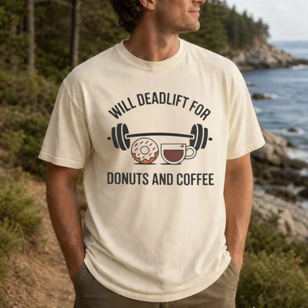 Will Deadlift for Donuts and Coffee Funny Workout Quote Women Men Summer T Shirt Gym Lover Weightlifting Humor Casual Tops